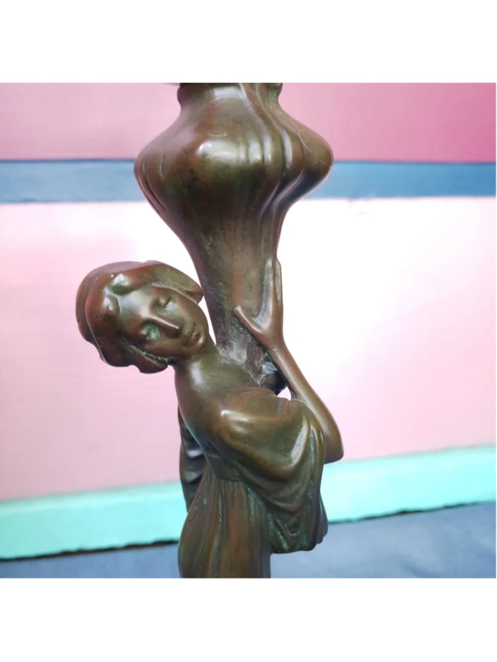 Art Nouveau Style Figural Lady Lamp Bronzed Metal 22